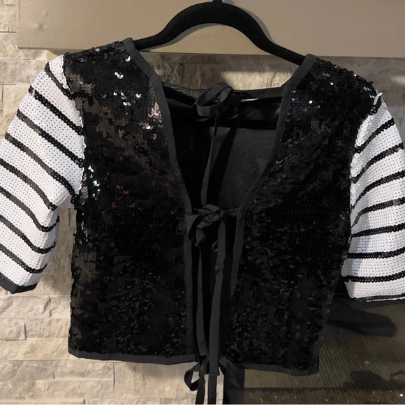 Zara Size Small Sequined crop top with tie closure in back - Picture 5 of 10